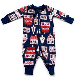 Hanna Andersson Baby Zip Sleeper Pajamas Gingerbread Village Print 0-3 Months